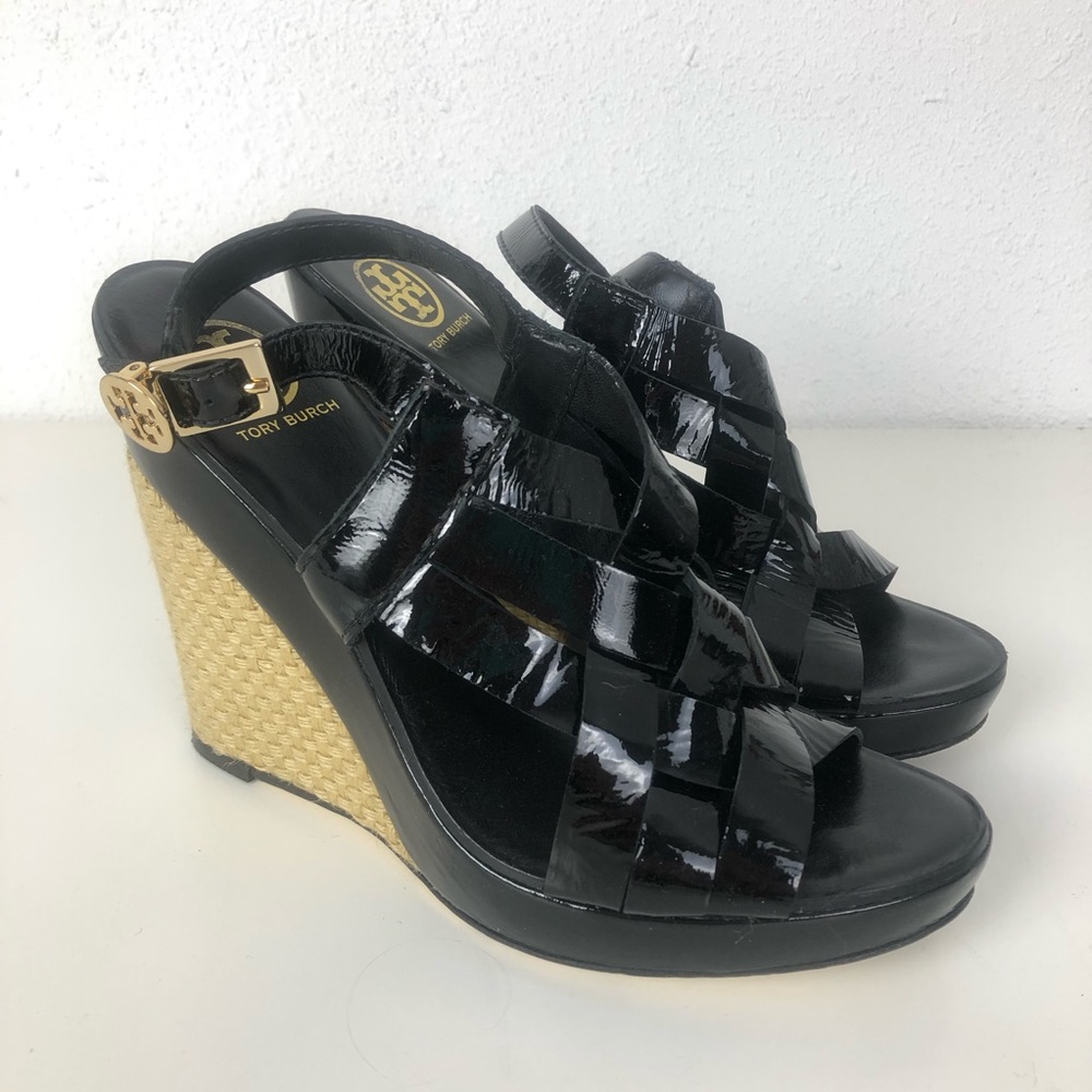 Tory Burch Patent Leather Wedge Heel Sandals 9